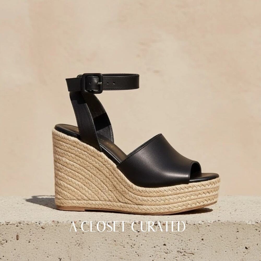Paloma Barcelo Clama Wedge Sandal 9 Black NEW